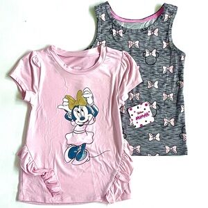 DISNEY JUNIOR Girls Minnie Mouse Tops Set KIDS SIZE 6 Pink Gray Tunic Tank NWT